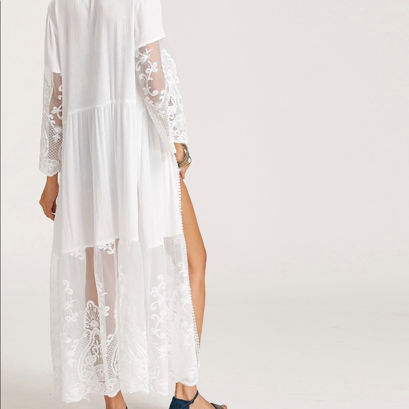 White lace embroidered kimono swimwear cover up - Picture 3 of 6